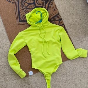 Slim fit neon green hoodie bodysuit.